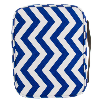 Blue Chevron Canvas Bible Cover with Zipper and Pockets