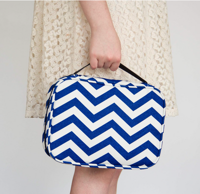 Blue Chevron Canvas Bible Cover with Zipper and Pockets