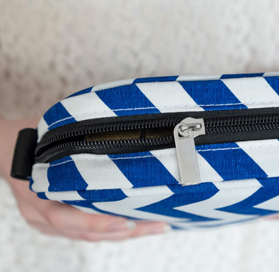 Blue Chevron Canvas Bible Cover with Zipper and Pockets