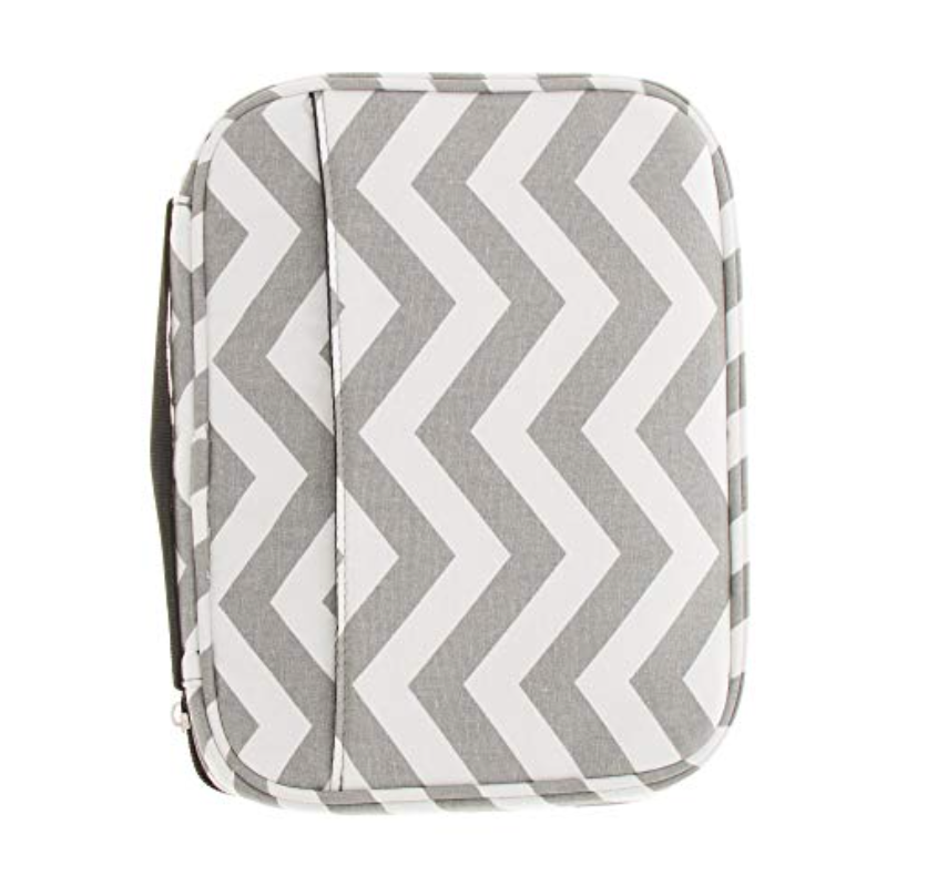 Gray Chevron Canvas Bible Cover with Zipper and Pockets