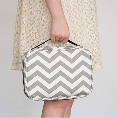 Gray Chevron Canvas Bible Cover with Zipper and Pockets