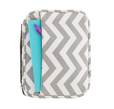 Gray Chevron Canvas Bible Cover with Zipper and Pockets