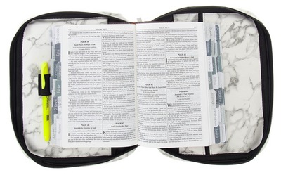 White and Gray Marble Bible Cover with Zipper and Pockets